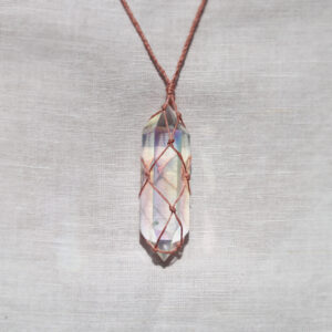 Zestaw: naszyjnik i kolia lniana Yashi kryształem górskim aurycznym