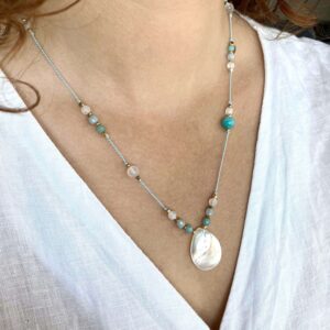 Naszyjnik Ditya z k. księżycowym i akwamarynem
