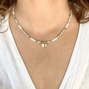 Naszyjnik Laxmi z masą perłową i amazonitem