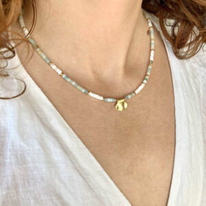 Naszyjnik Laxmi z masą perłową i amazonitem