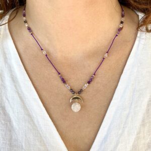 Naszyjnik Mohini z ametystem i k.księżycowym