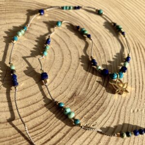 Naszyjnik z turkusem, lapis lazuli i chryzokolą